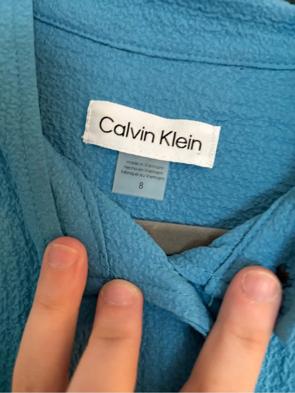 Calvin Klein Blue Button-Front Maxi Dress with Self Tie